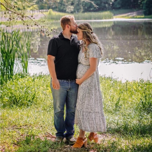 Spotted Print Black and White Midi Dress V-neck Button Front Ruffle Hem - Picture 8 of 10